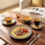 HomeVss 16pcs Dinnerware Set, Ceramic Plates And Bowls Sets For 4, Microwave And Dishwasher Safe, Handcrafted — view 7