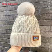 5 Women'S Winter Beanie Hats with Fluffy Pom-Poms - Thick And Warm Elastic Hats Suitable for Cold Weather — view 2