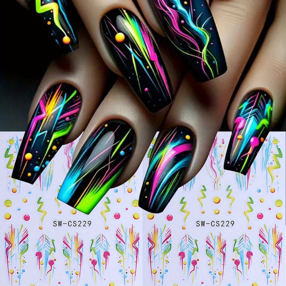 [Graffiti Nail Art] Set of 2 Vibrant Graffiti-Style Nail Art Stickers Featuring Line Art Designs, Perfect for Nail Decoration