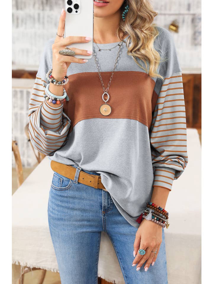 Colorblock Striped Bishop Sleeve Top - 4 Colors
