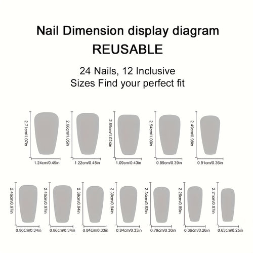 (48pcs+2pcs Glue) Black Collection of Nail Art Stickers with Colorful Ombre Design Long Oval Fake Nail Decals in a Removable Box