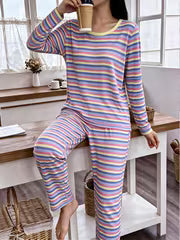 Autumn Winter New Colored Striped Pajama Women'S 2pcs Set, Long Sleeve Long Pants Soft Comfortable Home — view 3