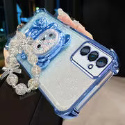 Phone Case: ACANRIES Luxury Star Bead Wrist Strap Chain Lanyard with Cute Bead Bear Folding Stand Holder and — view 3