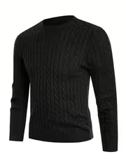 1pc Men's Casual Viscose Knit Sweater - Twist Cable Pattern Crew Neck Long Sleeve Pullover, Regular Fit Solid — view 1