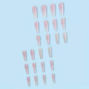 24 Pcs Glossy Long Coffin Press On Nails Gradient Pinkish And White French Style False Nails Glitter Reusable — view 4