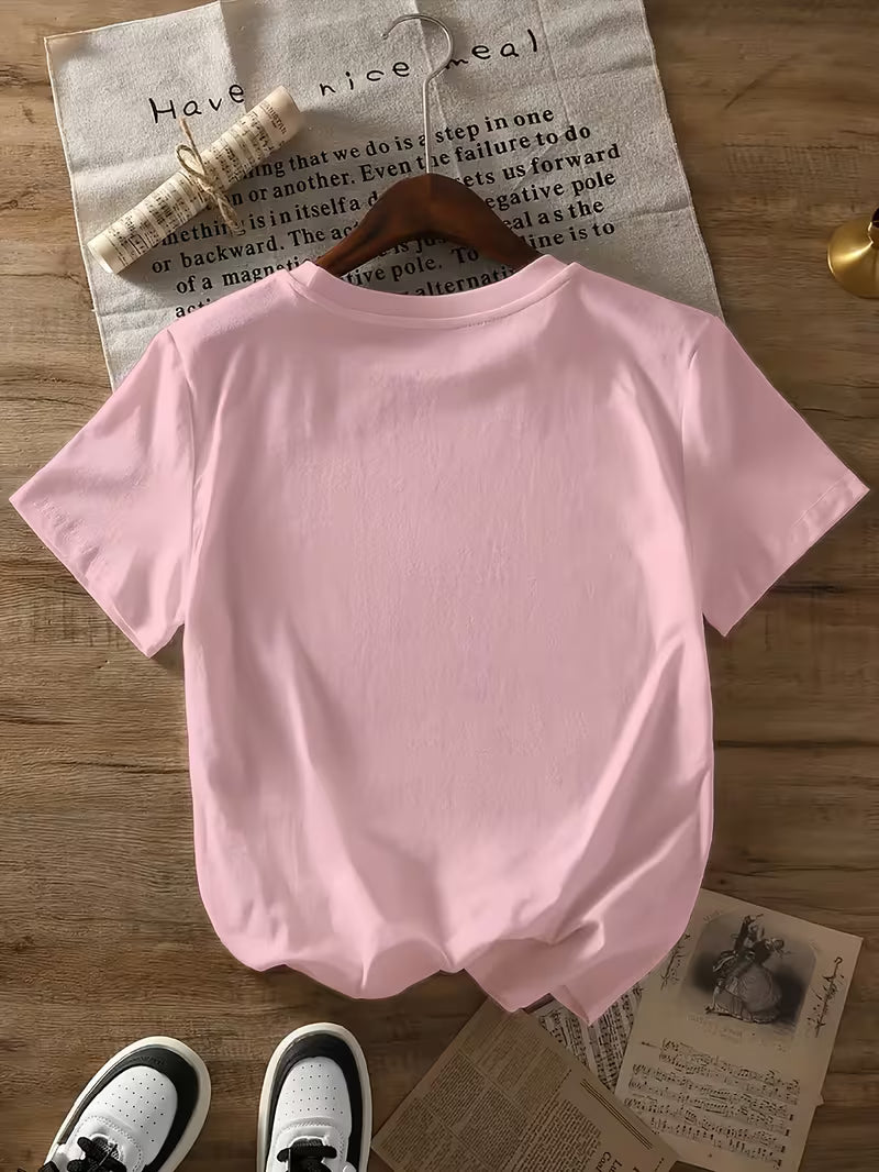 Solid Color Women's Short Sleeve T-Shirt, Summer and Autumn Casual Short Sleeve Crew Neck Standard Size Top — view 7