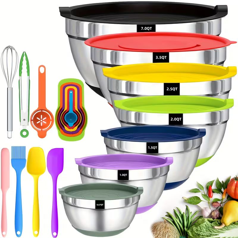 Set Of 8/15 Sealed Mixing Bowls, Made Of Rust-resistant Stainless Steel. Multiple Sizes Meet Daily Needs And — view 11