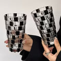 Medieval Black Checked Glass Cups Suitable for Whiskey, Juice, Water - Thick-Walled Retro Tumblers with Bars — view 5