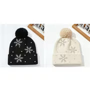 2pcs/1pc Unisex Fall Winter Snowflake Rhinestone Beanie - Fuzzy Pom Beanie, Warm Cold Weather Skull Cap for Men — view 20