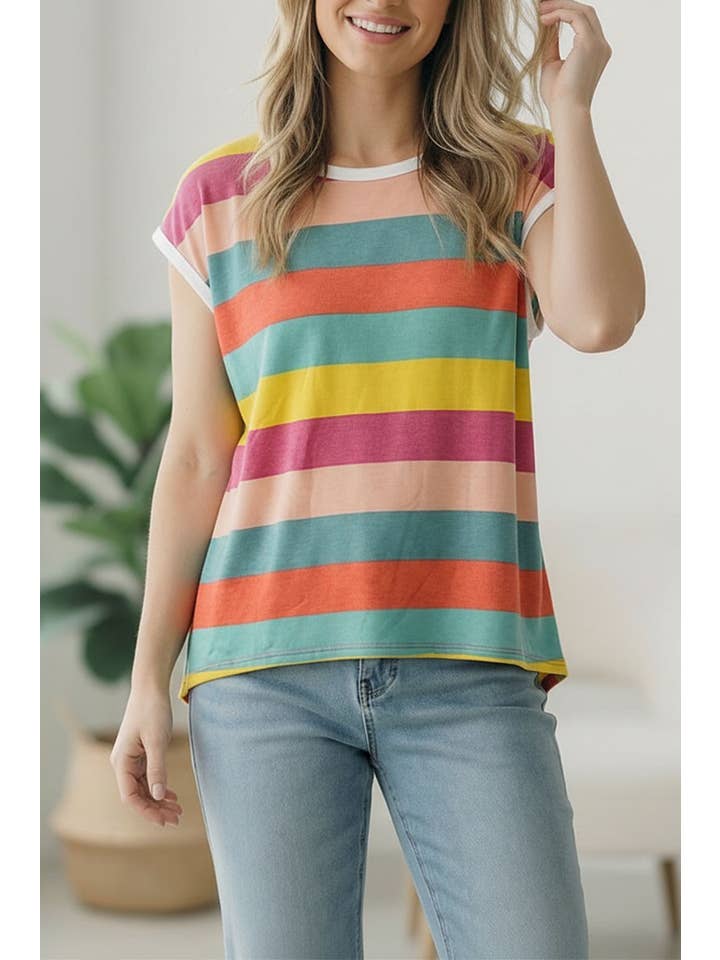 Round Neck Multi Stripe Top