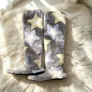Women'S Over-The-Knee Plush Home Warm Boots, Random Star Print Long Floor Slippers, Floor Socks, Soft Sole — view 9