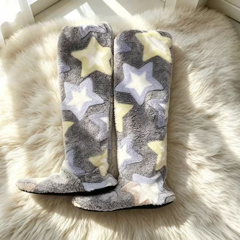 Women'S Over-The-Knee Plush Home Warm Boots, Random Star Print Long Floor Slippers, Floor Socks, Soft Sole — view 14