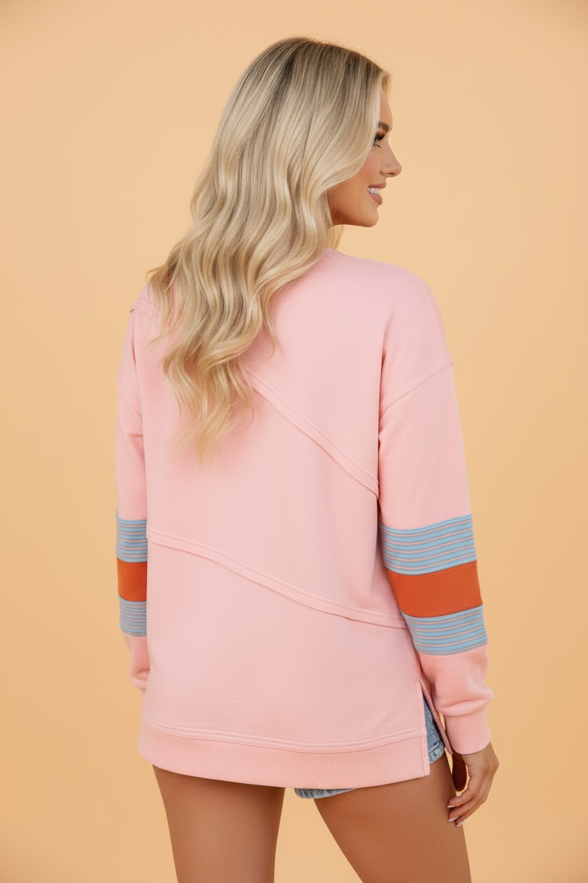 PRETTY BASH Stripe Colorblock Patchwork Long Sleeve Blouse