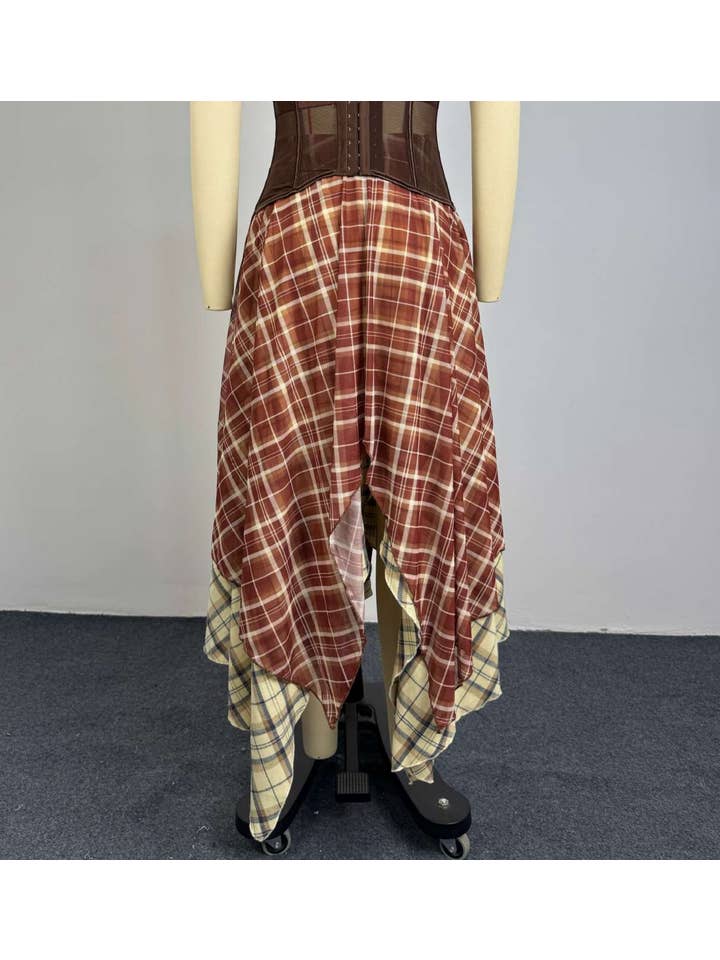 The Movement Is The Point | Preppy Dual-Layer Tartan Maxi Skirt