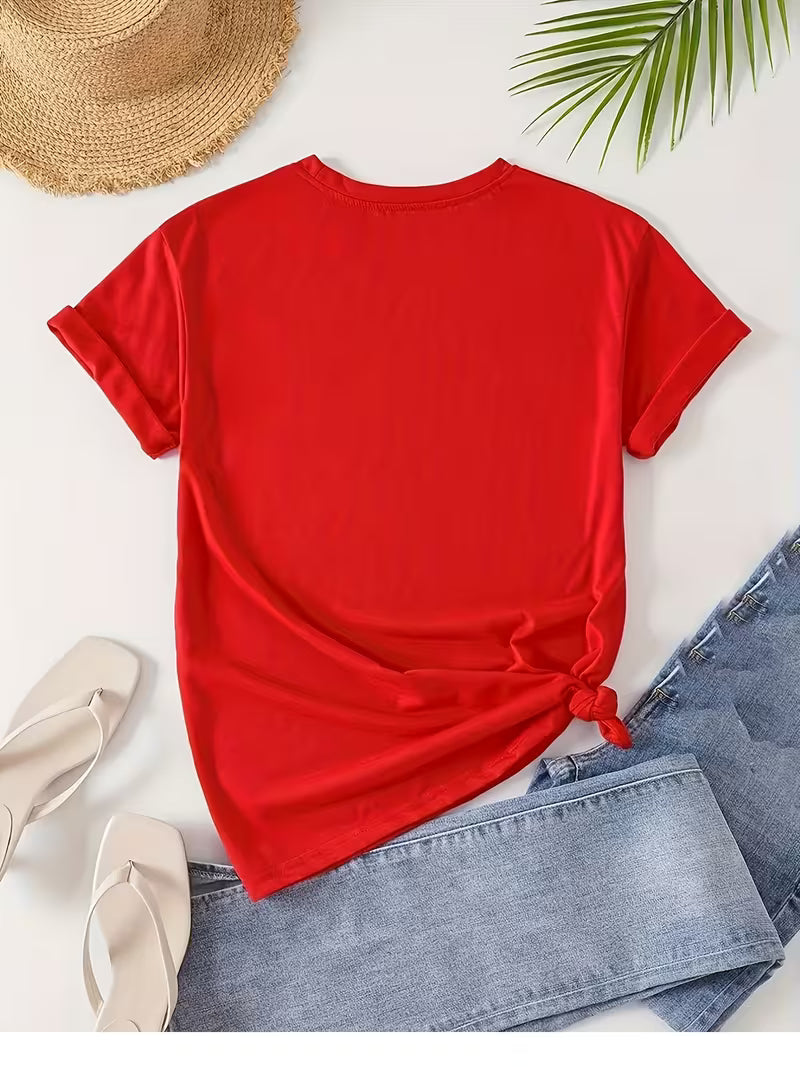 Women'S Soft Elastic Casual Sports Solid Color T-Shirt, Round Neck Short Sleeve Pullover, Comfortable for All — view 7