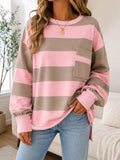Pink Stripe Patch Pocket Sweatshirt