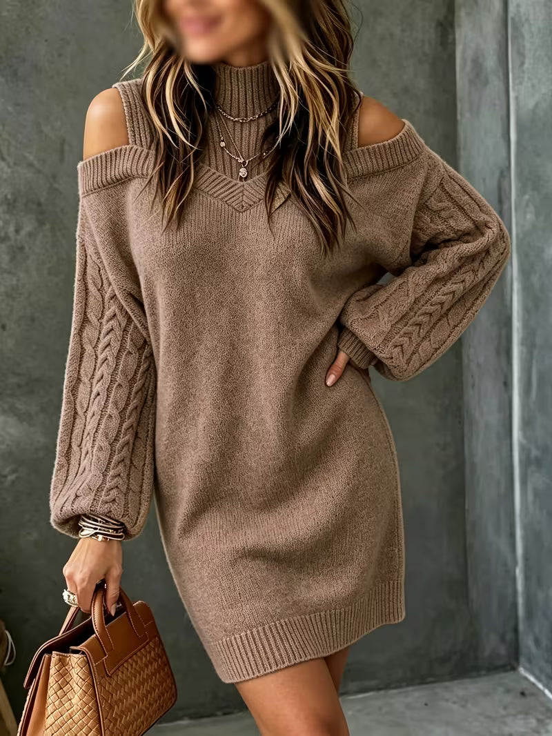 Retro Off-Shoulder High-Neck Dress, Jacquard Weave Long Sleeve Loose Casual Style Women'S Autumn Winter Sweater — view 6