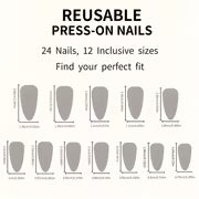 24pcs Christmas Snowflake And Rhinestone Nail Set - Medium Almond Shape, Bright White End, Festive Nail Art for — view 6