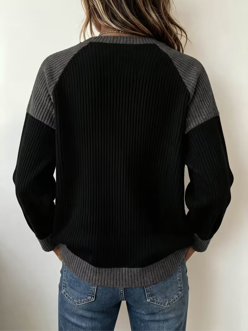 New Model Color-blocked Raglan Top for Women, Round Neck, Loose Fit, Casual, Versatile Long-sleeve Sweatshirt — view 4