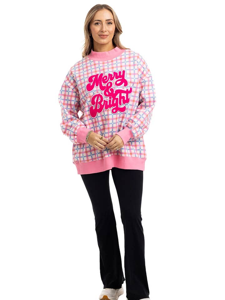 Merry & Bright Plaid Mockneck Sweatshirt — view 2