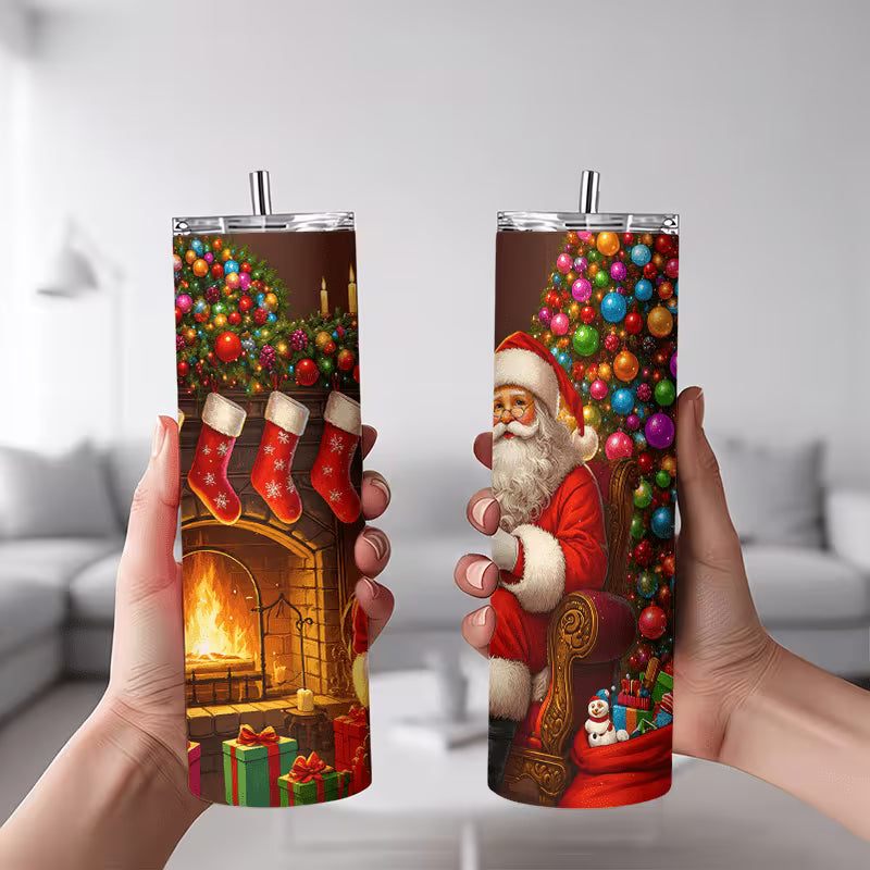 1pc 20oz Santa Claus Reading List By Fireplace Christmas Tree Stainless Steel Insulated Tumblers Coffee Office — view 8