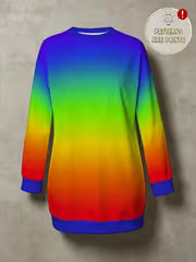 Rainbow Gradient Print Long Sleeve Sweatshirt for Women, 2026 Autumn Crew Neck Mid-Length Sweatshirt — view 1