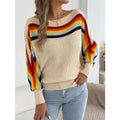 Rainbow Striped Off-Shoulder Lantern Sleeve Sweater BJS351