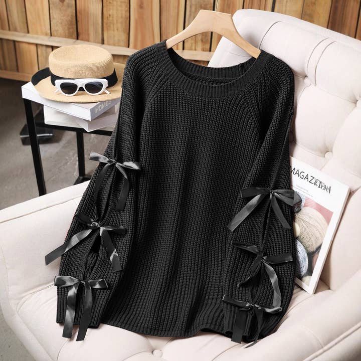 Women's Bow Detail Oversized Knit Sweater