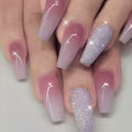 24pcs Glossy Long Coffin Press On Nails Gradient Pink And White French Style False Nails Glitter Reusable Fake — view 1