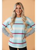 PRETTY BASH Stripe Patchwork Long Sleeve Loose Pullover Top — view 2