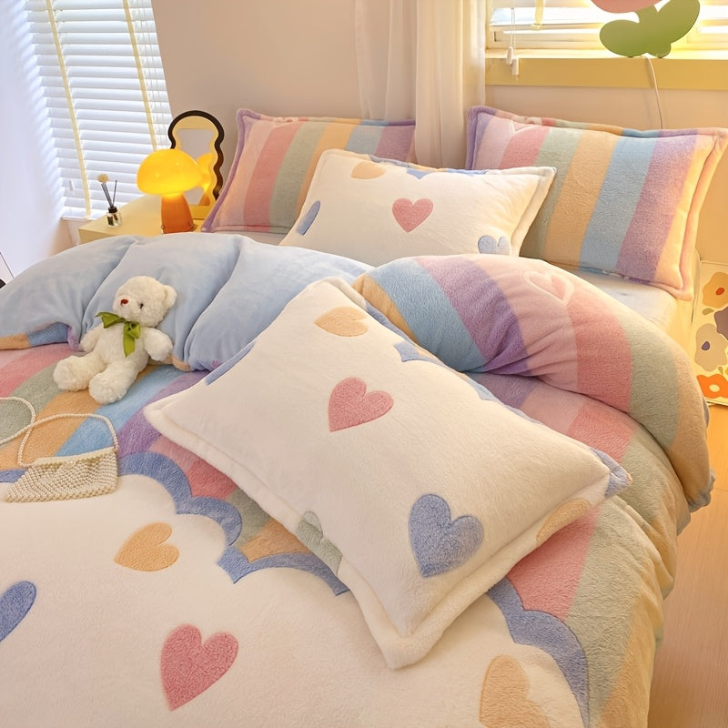 3pcs Set: 1 Duvet Cover + 2 Pillowcases, Milk Duvet Cover, Warm for Autumn and Winter, Plush Duvet Cover Blanket, Suitable for Living Room, Bedroom, Hotel, Dormitory (Excludes Pillow Inserts, Duvet Filling, and Bed Sheets)