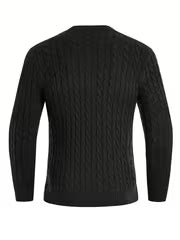 1pc Men's Casual Viscose Knit Sweater - Twist Cable Pattern Crew Neck Long Sleeve Pullover, Regular Fit Solid — view 2