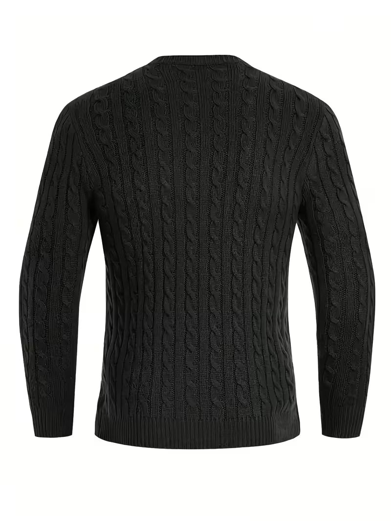 1pc Men's Casual Viscose Knit Sweater - Twist Cable Pattern Crew Neck Long Sleeve Pullover, Regular Fit Solid — view 7