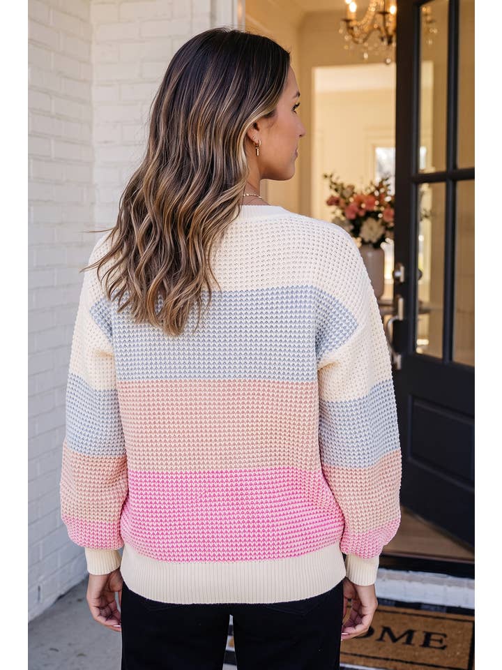 Las Colorblock Crew Neck Casual Vacation Sweater (S-Xl)