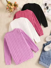 Girls' Clothing 4-Piece Set: Comfortable and Versatile Long-Sleeve Ribbed Knit Tops for Spring, Autumn, and — view 2