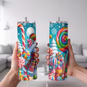 1pc 20oz Colorful Snowman Candy Cane Lollipop Winter Wonderland Pattern Stainless Steel Insulated Tumblers — view 2