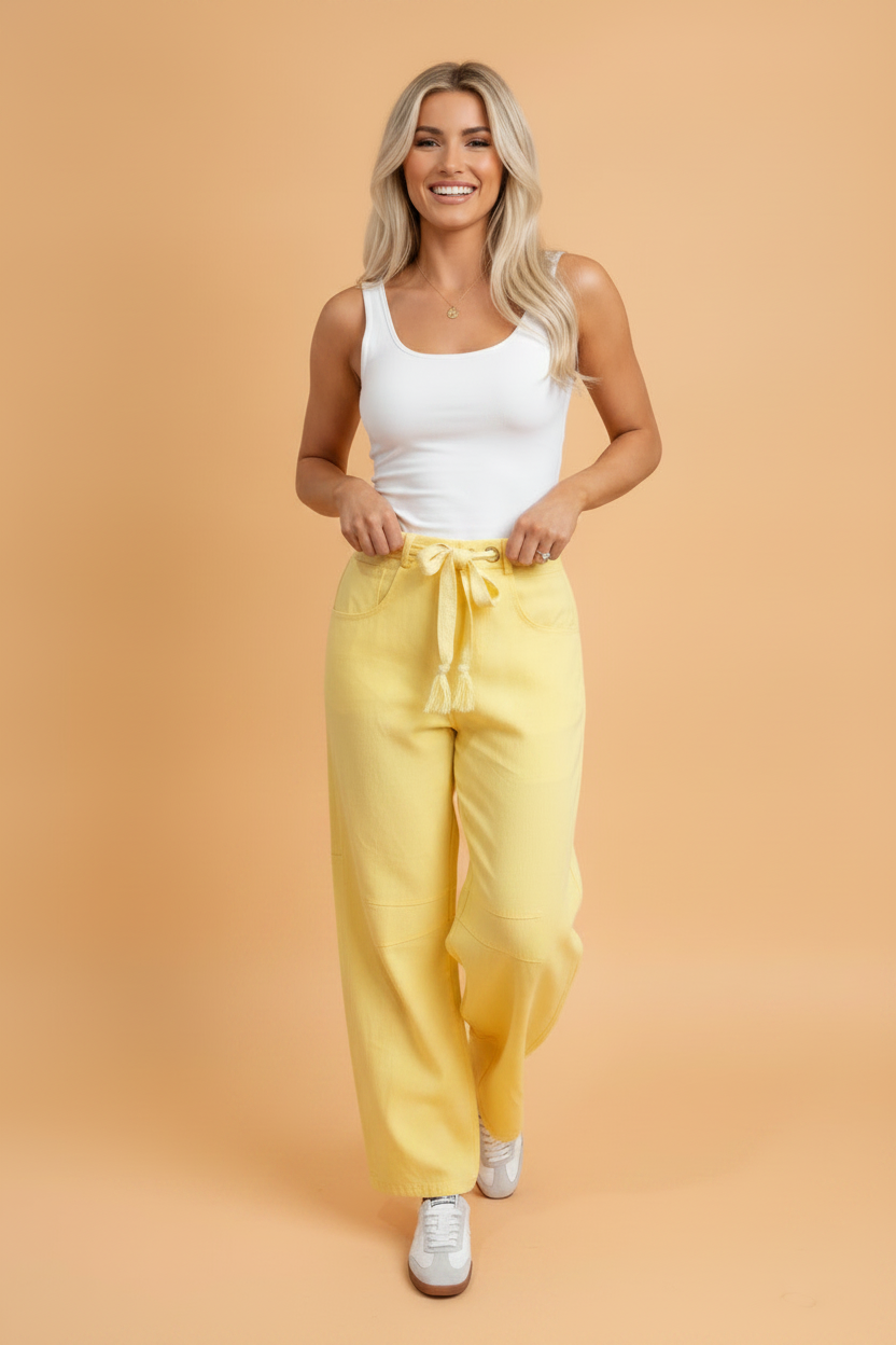 The Loosened Rule | Grommet Tie-Waist Barrel-Leg Jeans — view 1 of 4