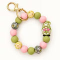 Garden Gnome Silicone Beaded Wristlet Keychain, Pink & Sage Green Floral Bead Key Ring, Car Key Holder and Bag — view 1
