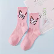6 Pairs of Women'S Butterfly Print Mid-Calf Socks in a Variety of Colors. Made from Soft, Stretchy Fabric, They — view 9