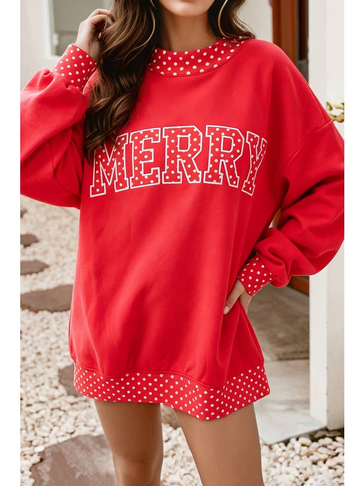 F/W26 Polka Dot Contrast Holiday Mock Neck Sweatshirt |S-4X