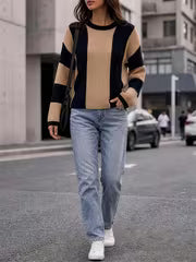 Women'S Lazy Style Crew Neck Striped Color Block Casual Long Sleeve Pullover, Stylish, Loose, Versatile, And — view 4
