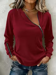 Plus Size, A Stylish and Edgy Long-sleeve Top with a Slanted Zipper Design. This Versatile T-shirt Features a — view 7
