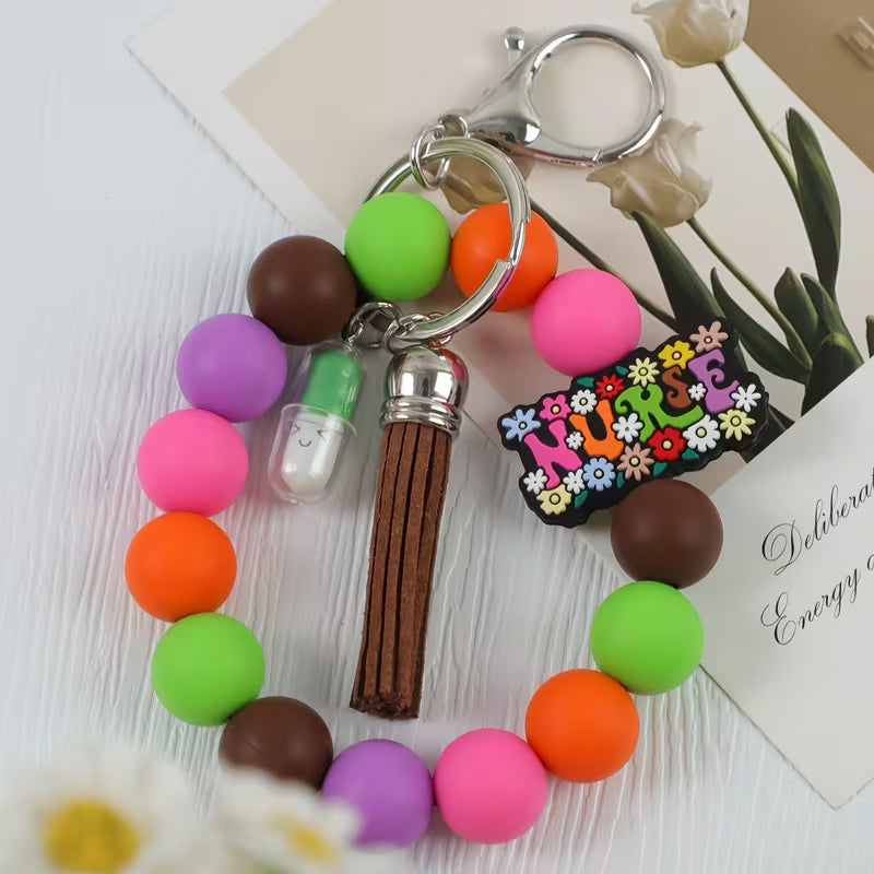 NURSE Day Pink Beaded Keychain with Tassel Charm, Bag Charm, Key and Car Key Anti-Loss Accessory, Gift for — view 11