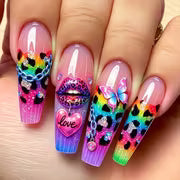 72pcs Sheer Pink Gradient Rainbow Glitter Extra Long Tapered Square Y2K Punk Girly Press On Nails, Translucent — view 1