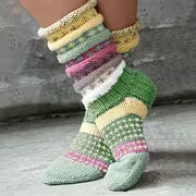 [Retro Striped Socks] Women's Retro Striped Thick Warm Socks - Mid-Calf Winter Thermal Floor Socks with — view 5