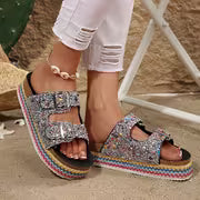 Women's Elegant Rhinestone-Decorated Thick Platform - Slip-On Open-Toe Beach Slippers with Cushioned Sole — view 5