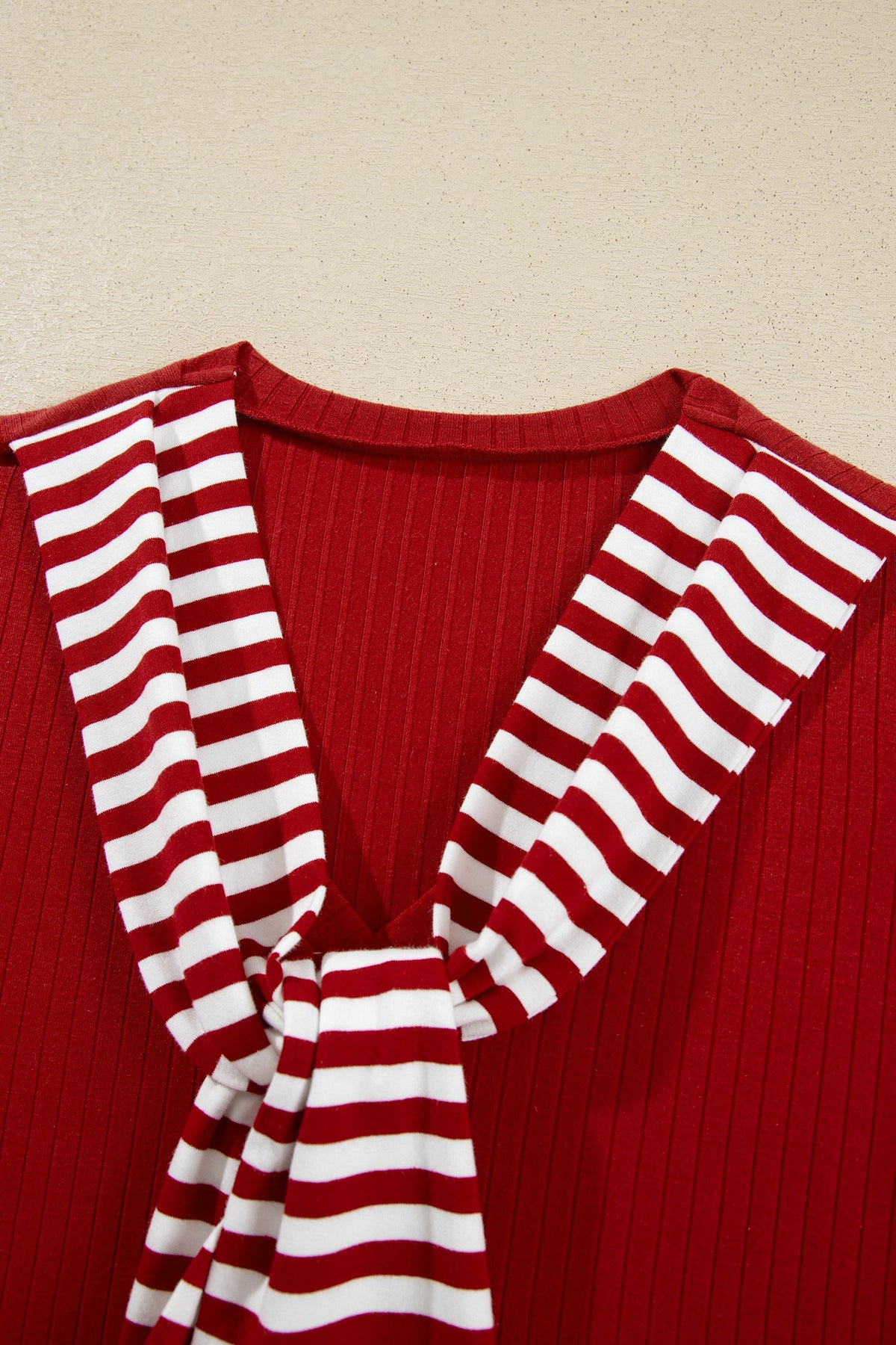 Stripe Contrast Tie Neck Cuffed Long Sleeve Top — view 5