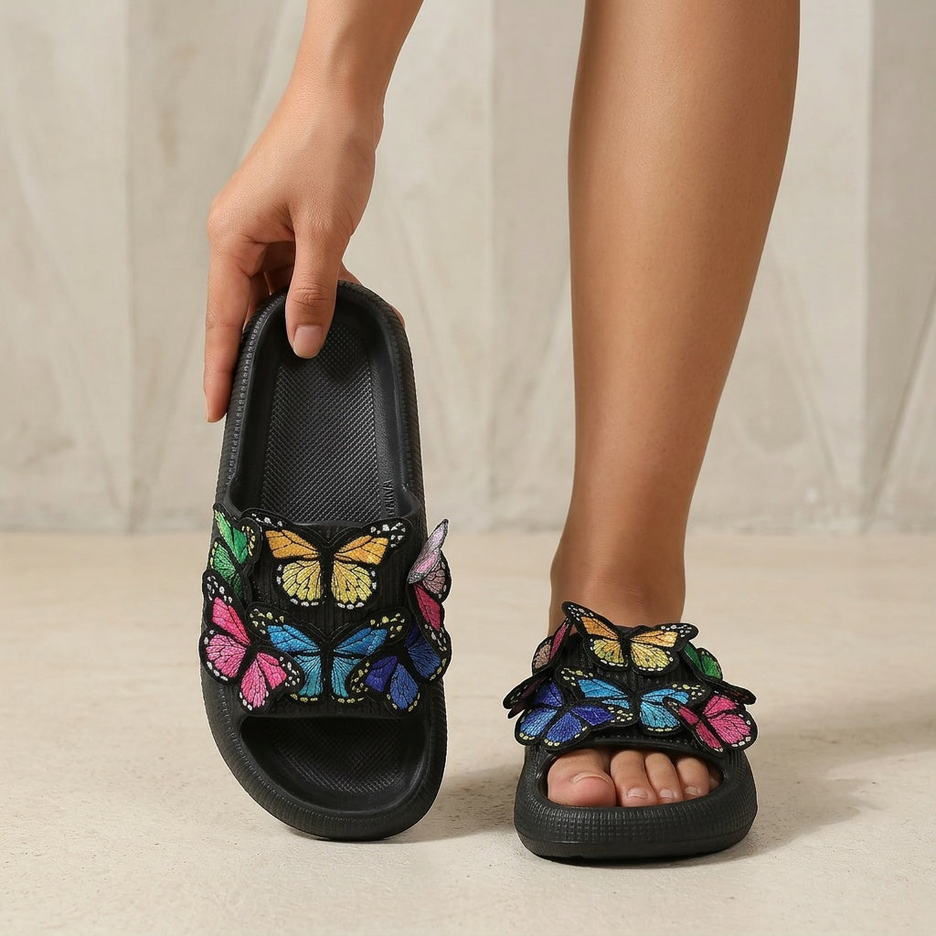 Casual Open-Toe Shoes Featuring Vibrant Butterfly Designs, Perfect for The Beach with a Lightweight And Soft Sole., Women Shoes