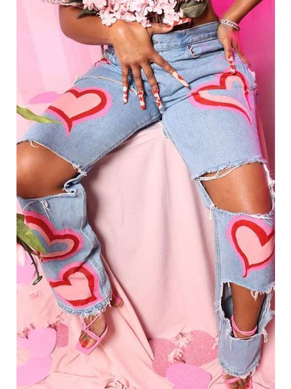 Heart Cutout Ripped Denim Jeans