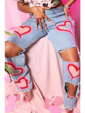 Heart Cutout Ripped Denim Jeans